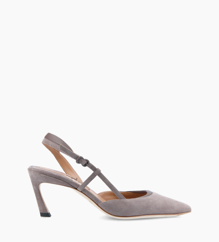 Padded slingback pump - Demi 65 - Suede leather/Nappa leather - Light brown