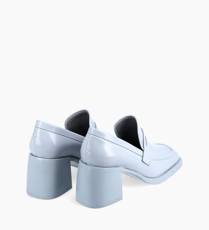 FREE LANCE Squared heeled loafer - Anaïs 70 - Glazed leather - Blue