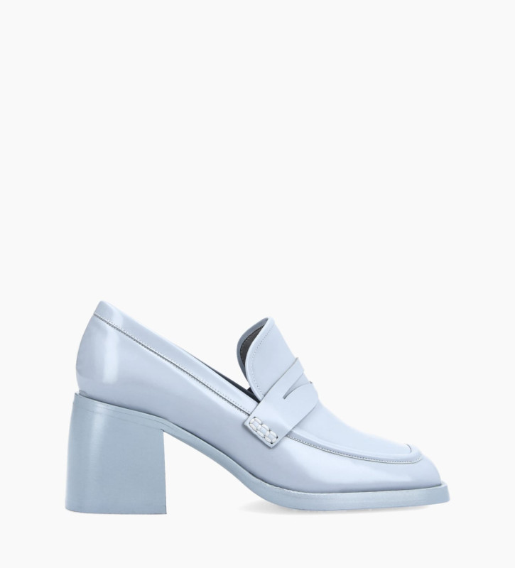FREE LANCE Squared heeled loafer - Anaïs 70 - Glazed leather - Blue