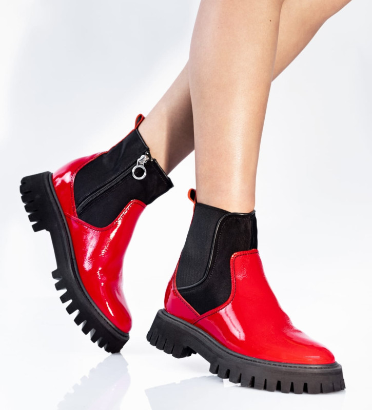 Boot chelsea - Oli - Naplak patent leather/Grained nylon/Nappa leather - Red/Black