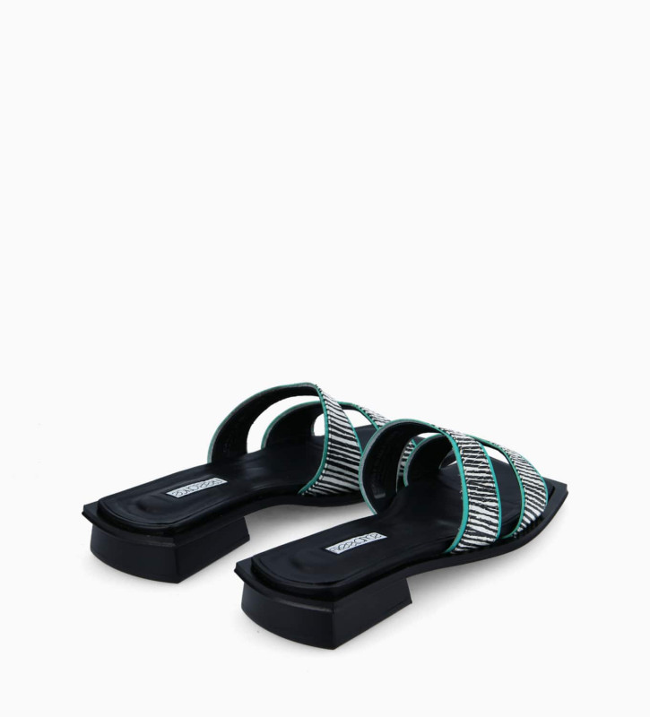 FREE LANCE Mule - Cassy - Striped leather/Patent leather - White/Black/Turquoise