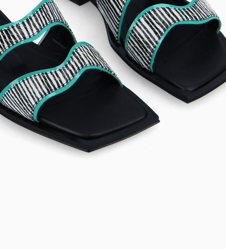 FREE LANCE Mule - Cassy - Striped leather/Patent leather - White/Black/Turquoise