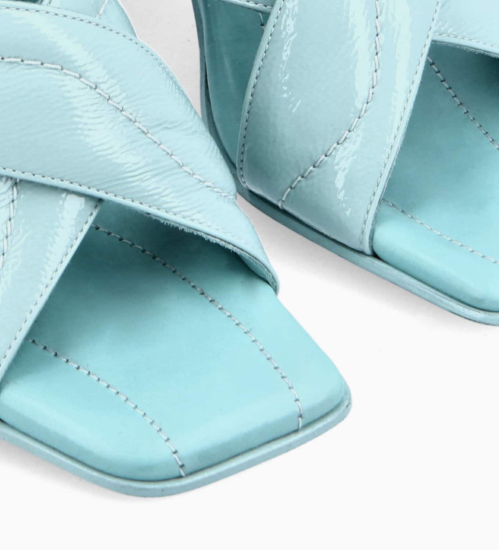 Cross strap heeled mule - Bibi 85 - Naplak patent leather - Turquoise