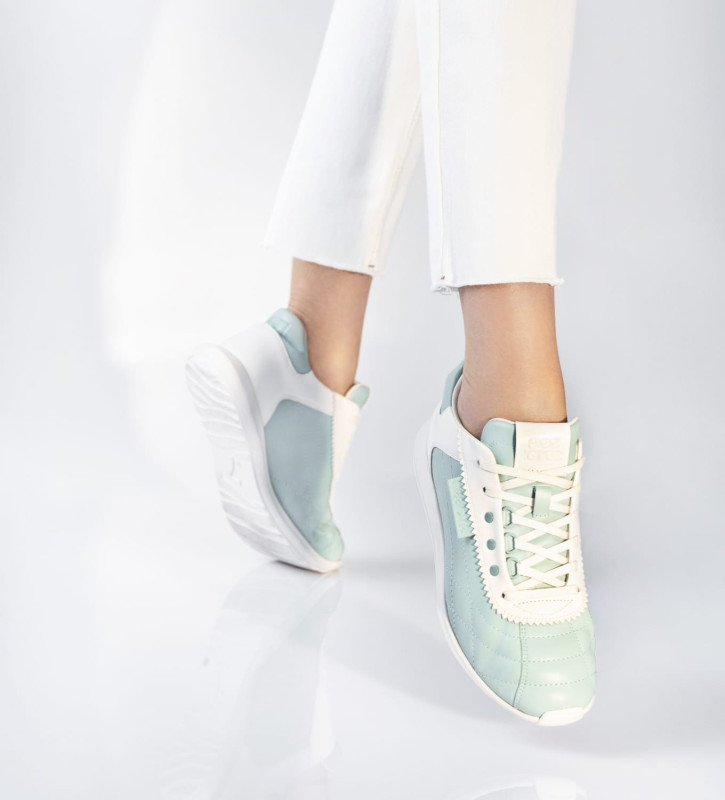 FREE LANCE Sneaker - Maiva - Cuir de veau lisse - Turquoise/Blanc