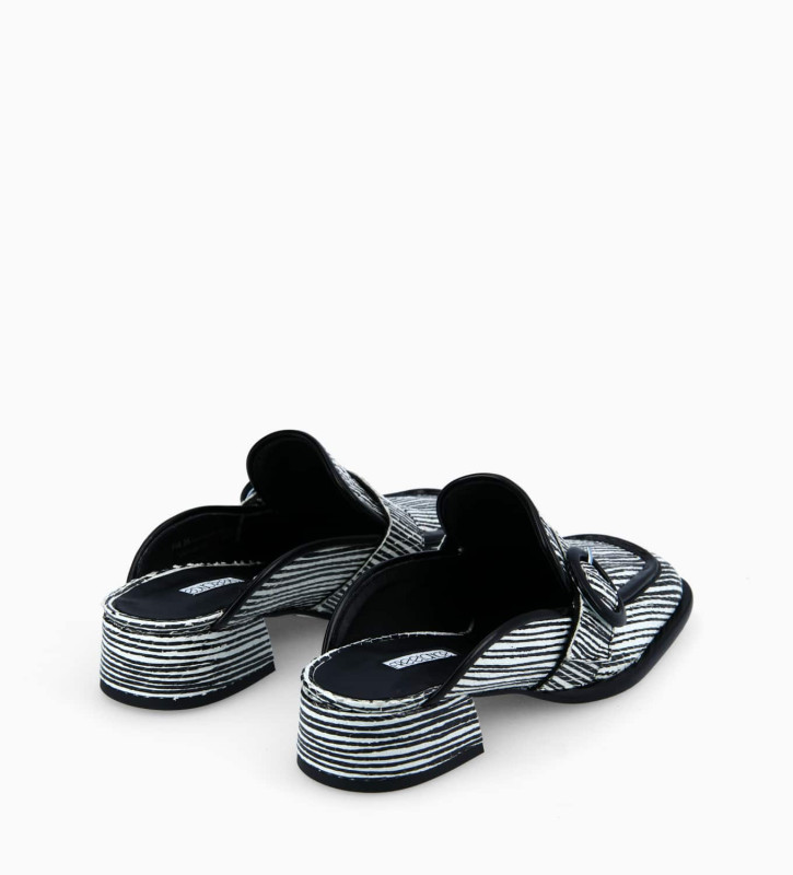 Squared loafer mule - Striped leather/Vinyl - White/Black