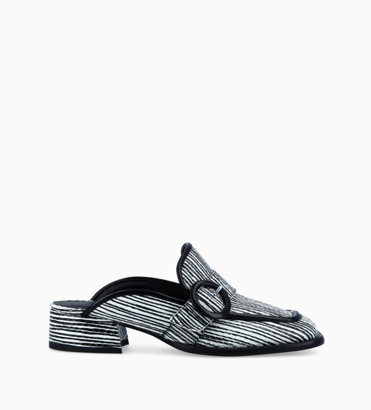 Squared loafer mule - Striped leather/Vinyl - White/Black