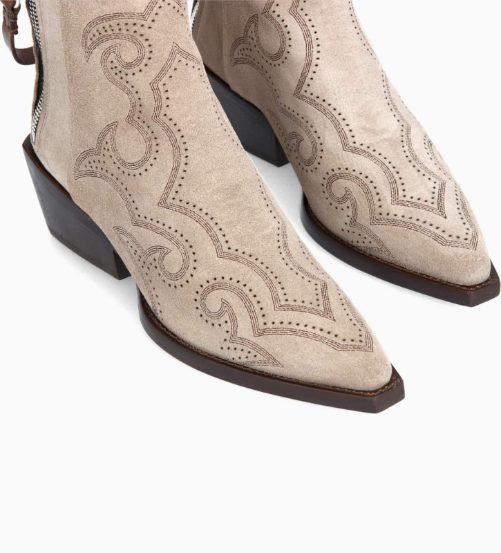 FREE LANCE Embroidered Western ankle boot - Calamity 4 - Suede leather - Light brown