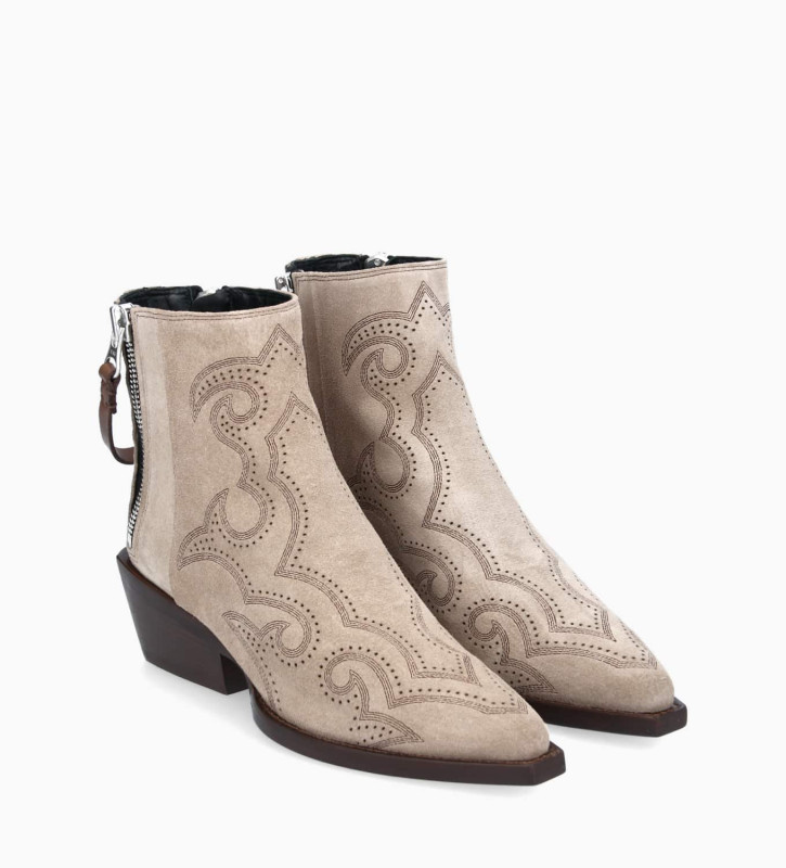 FREE LANCE Embroidered Western ankle boot - Calamity 4 - Suede leather - Light brown