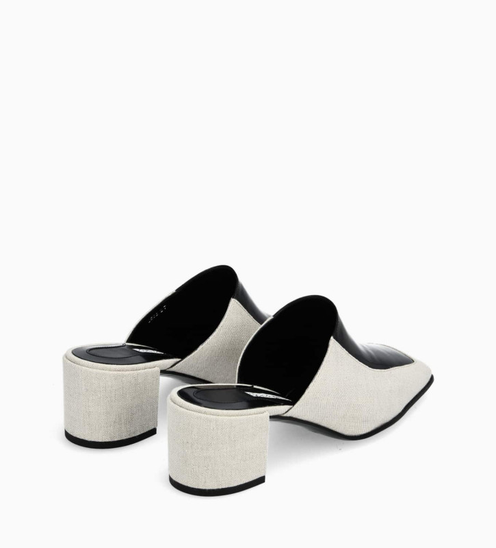 Squared heeled mule - Hana 50 - Linen/Vinyl - Natural/Black