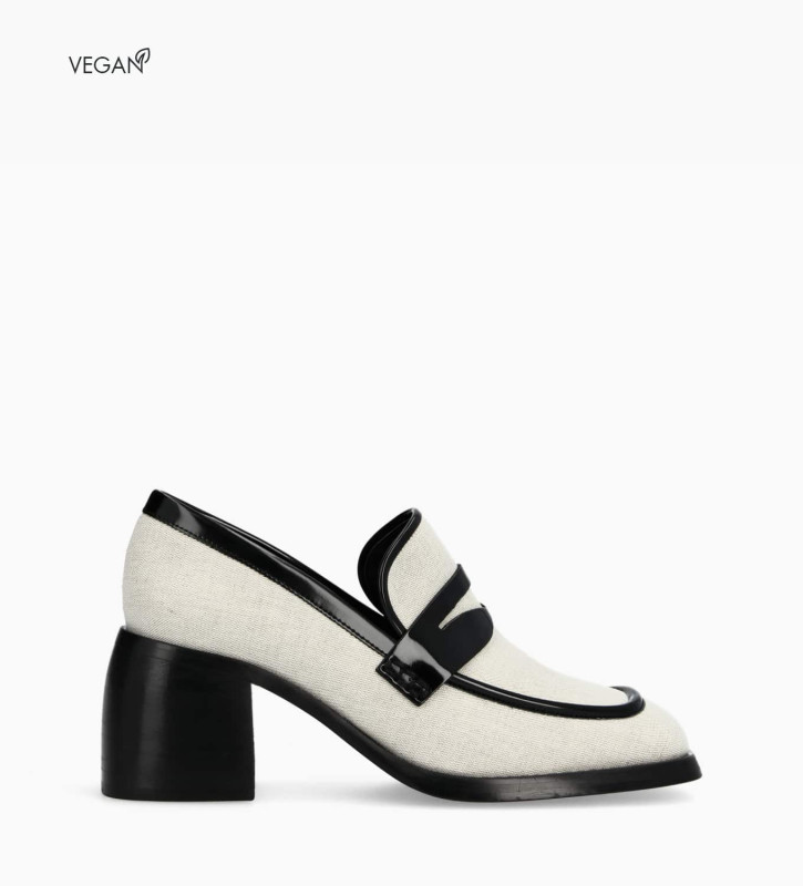 Squared heeled loafer - Anaïs 70 - Linen - Natural/Black
