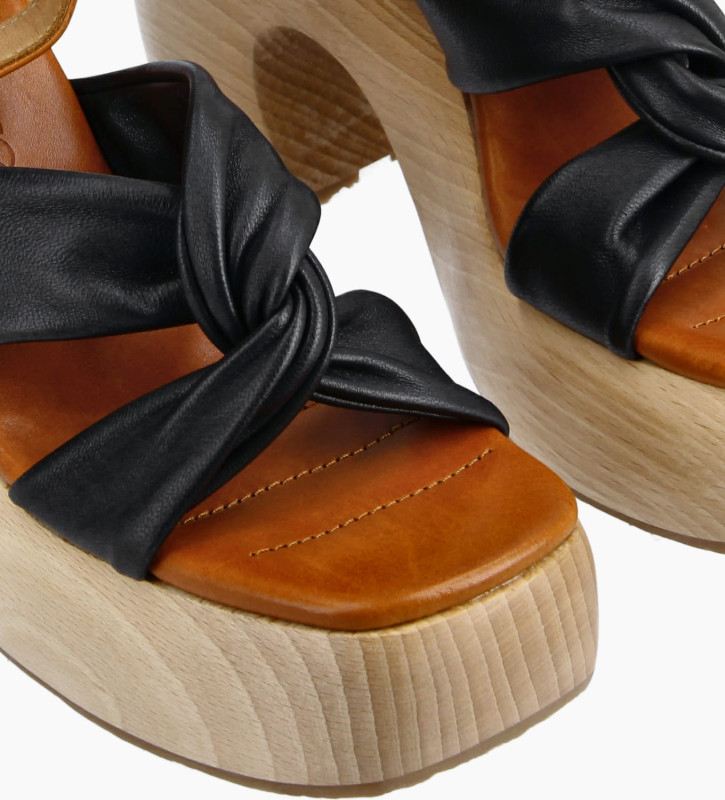 Heeled sandal - Stevie 115 - Nappa leather/Vegetable tanned leather - Black/Camel