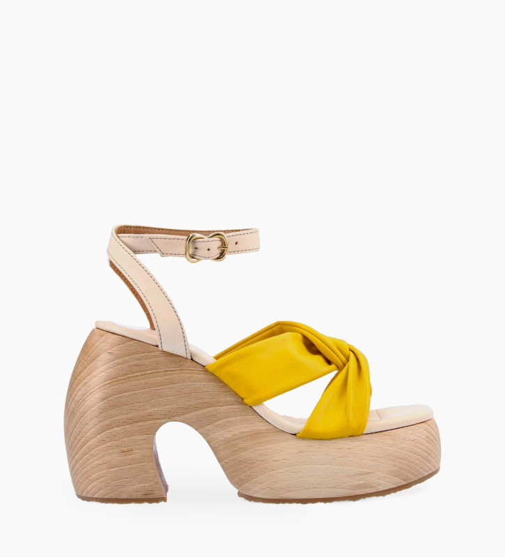 Heeled sandal - Stevie 115 - Nappa leather/Vegetable tanned leather - Yellow/Beige
