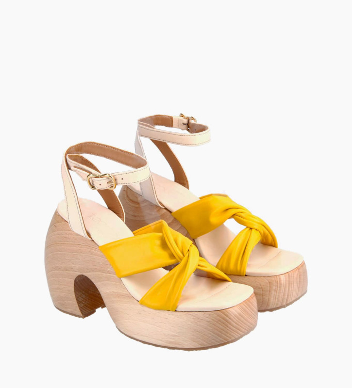 Heeled sandal - Stevie 115 - Nappa leather/Vegetable tanned leather - Yellow/Beige