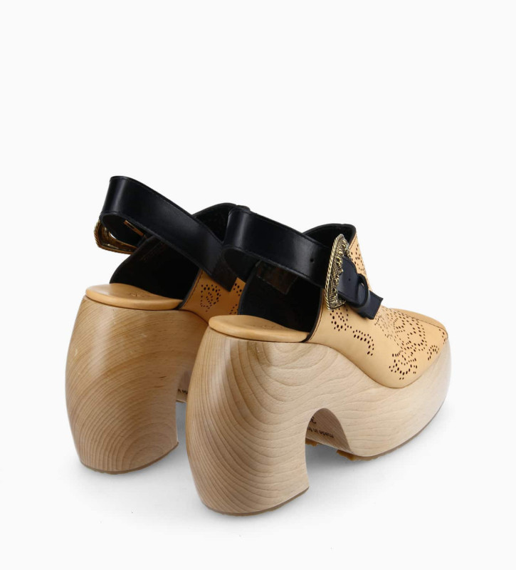 Sandale à talon - Tansy 115 - Cuir grainé/Cuir box - Naturel/Noir