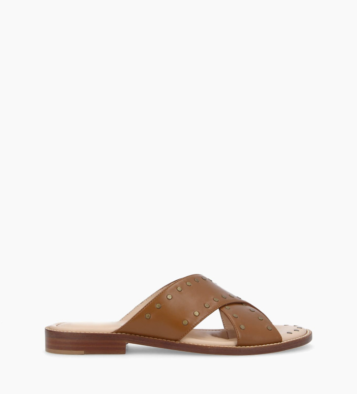 FREE LANCE Mule with crossed straps - Lennie - Smooth calf leather - Cognac