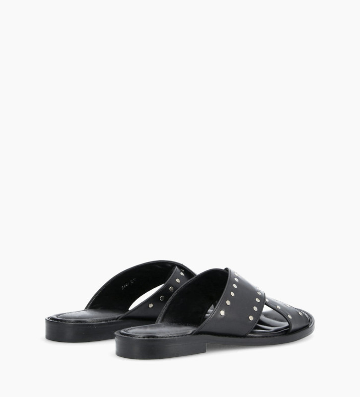 Mule with crossed straps - Lennie - Smooth calf leather - Black
