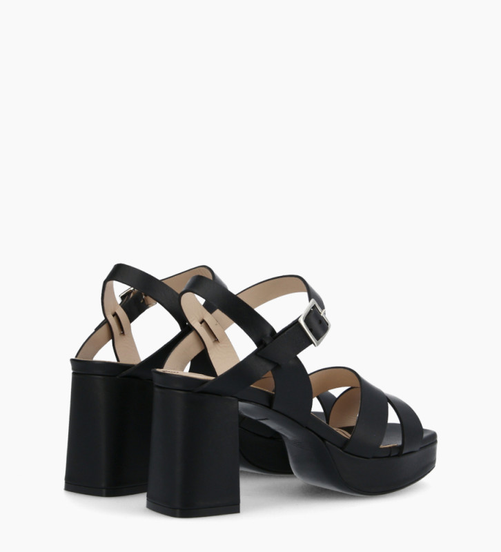 Plateform heeled sandal - Juliette 5 - Smooth Lambskin - Black
