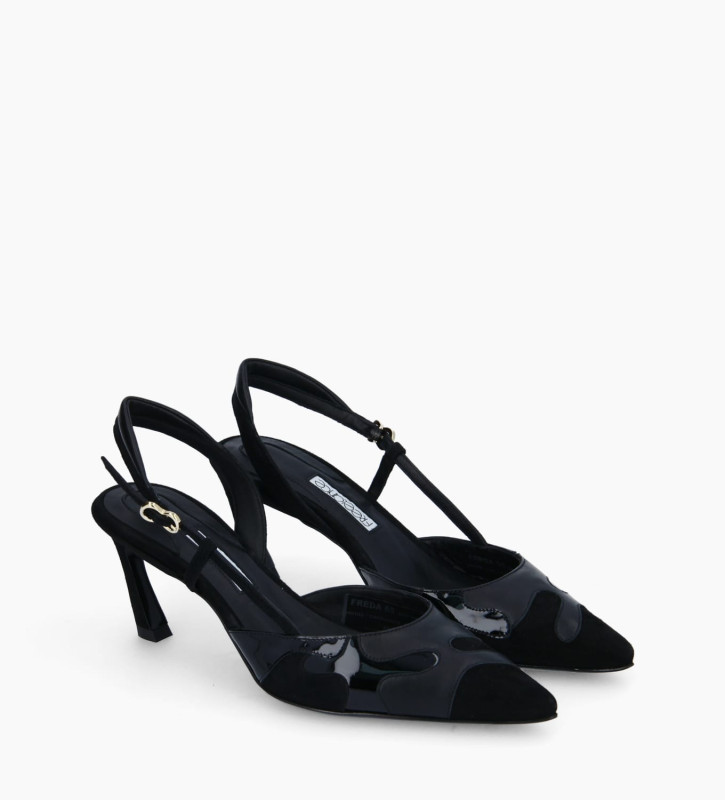 Padded slingback pump - Freda 65 - Nappa leather/Cashmere leather/Patent leather - Black