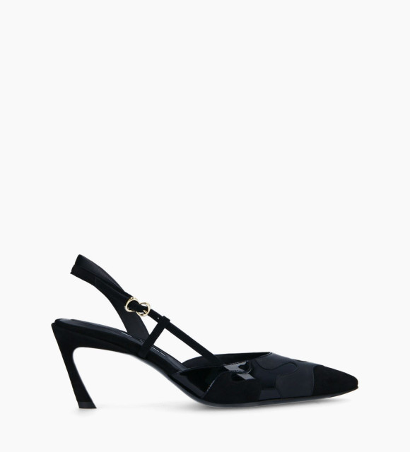 Padded slingback pump - Freda 65 - Nappa leather/Cashmere leather/Patent leather - Black