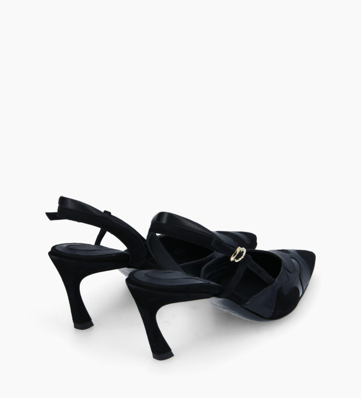 Padded slingback pump - Freda 65 - Nappa leather/Cashmere leather/Patent leather - Black
