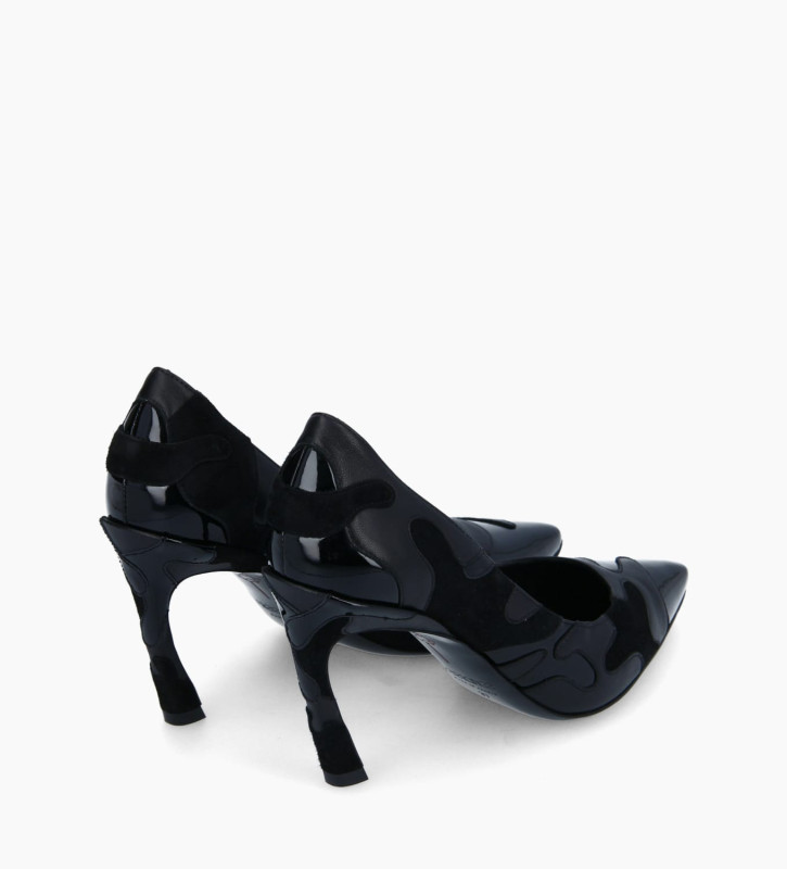 FREE LANCE Pointy pump - Camille 85 - Nappa leather/Cashmere leather/Patent leather - Black