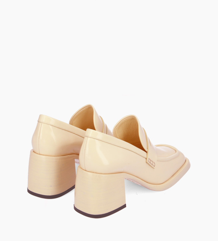 Squared heeled loafer - Anaïs 70 - Glazed leather - Beige
