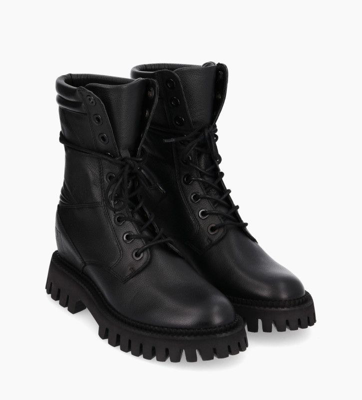 Lace up ranger boot - Lucy - Grained leather - Black