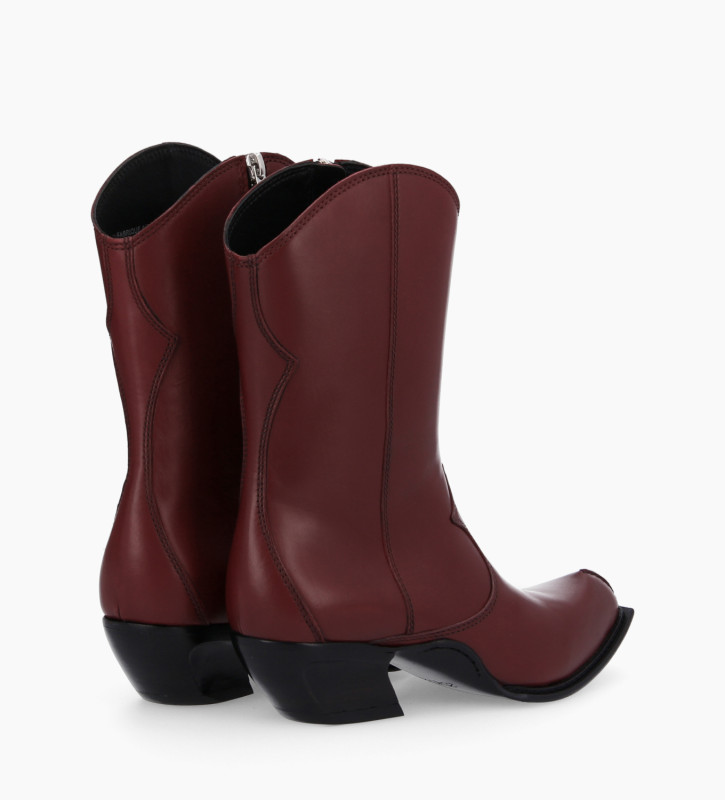 FREE LANCE Heeled zipped western boot - Taylor 45 - Calf smooth leather - Bordeaux