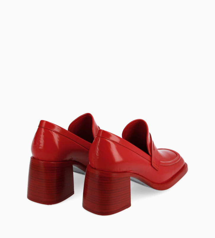 Squared heeled loafer - Anaïs 70 - Glazed leather - Red