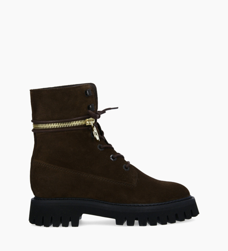 Shearling lace up rangers boot - Juno - Suede leather - Dark brown