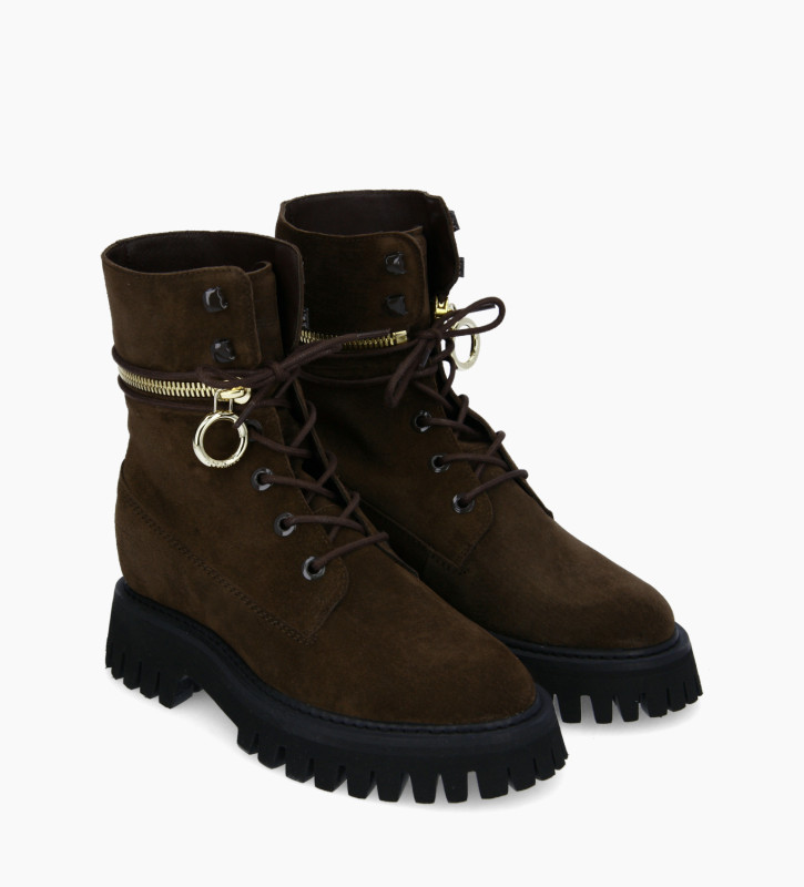 Shearling lace up rangers boot - Juno - Suede leather - Dark brown