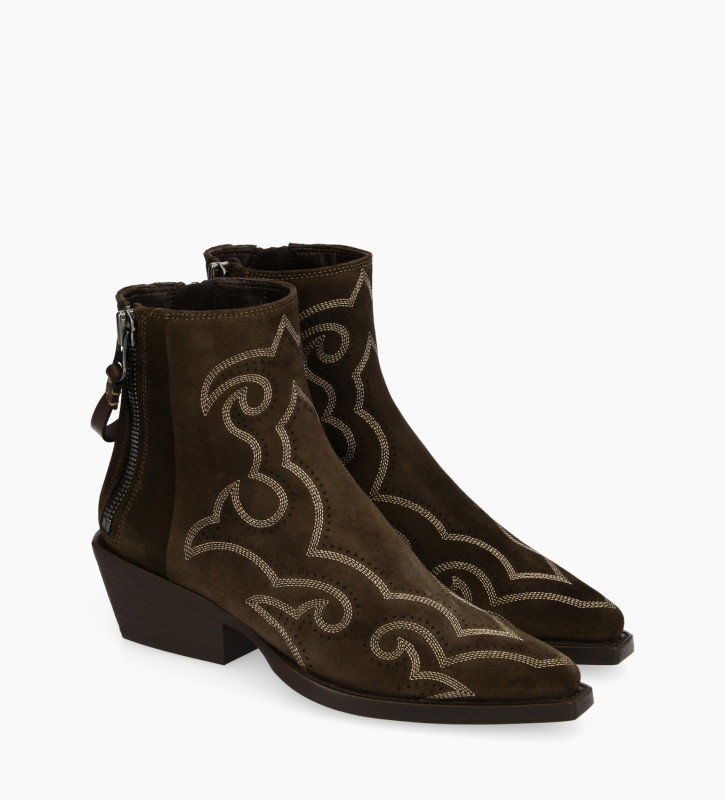 FREE LANCE Western ankle boot - Calamity 40 - Suede leather - Dark brown