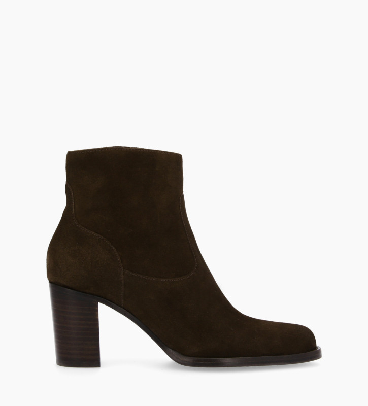 Ankle boot with block heel - Legend 7 - Suede leather - Dark brown