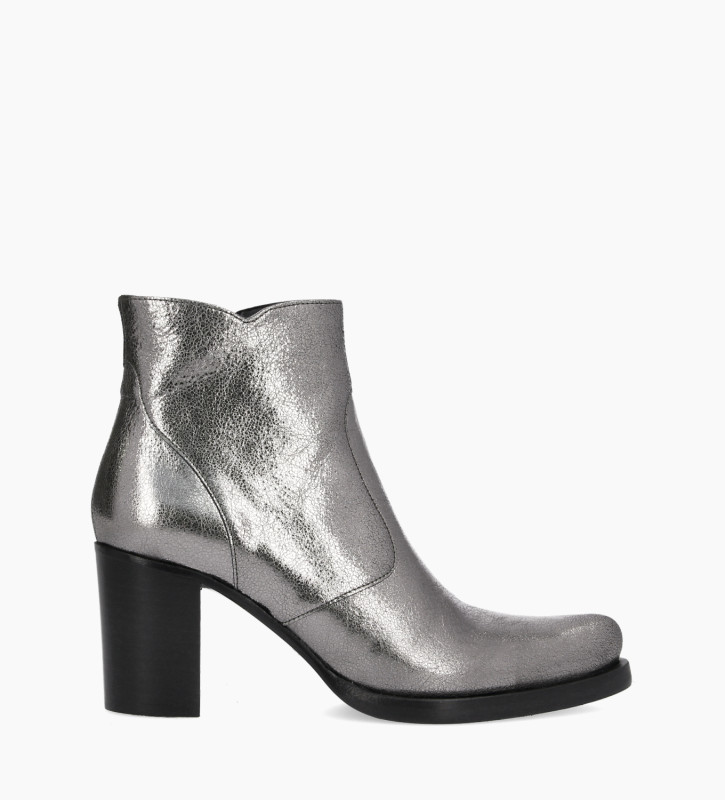 FREE LANCE Ankle boot with block heel - Paddy 70 - Metallic leather - Charcoal grey