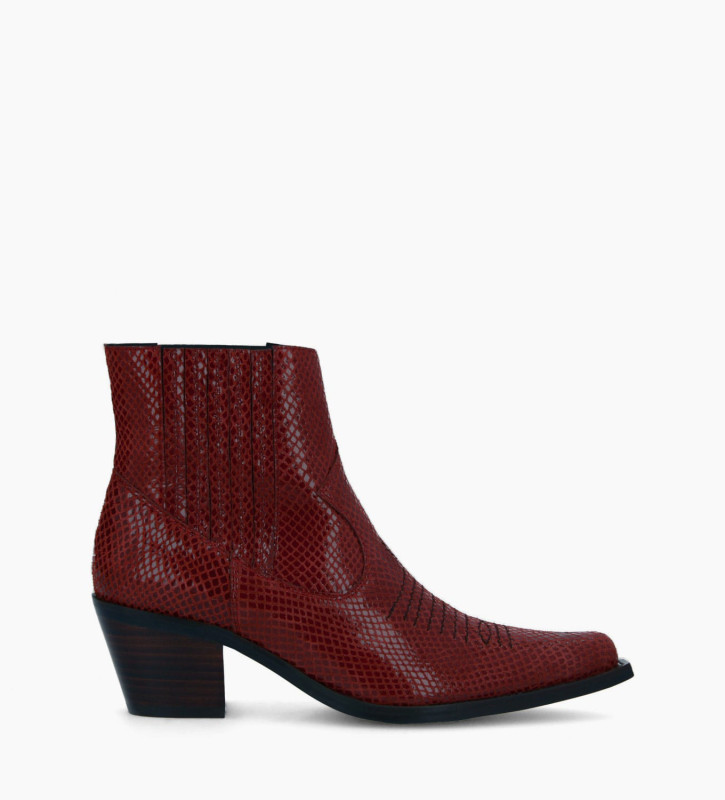 FREE LANCE Embroidered western chelsea boot - Simone 50 - Snake print leather - Bordeaux