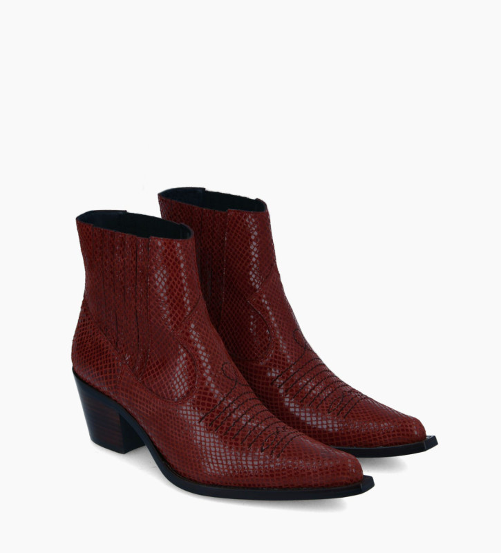 FREE LANCE Embroidered western chelsea boot - Simone 50 - Snake print leather - Bordeaux