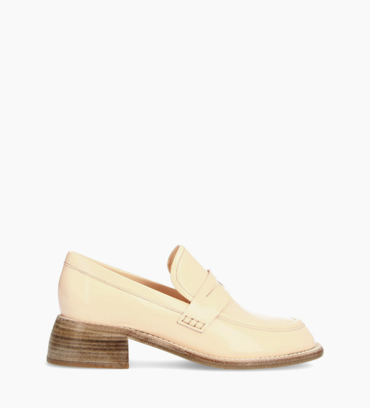 Squared heeled loafer - Anaïs 50 - Glazed leather - Beige