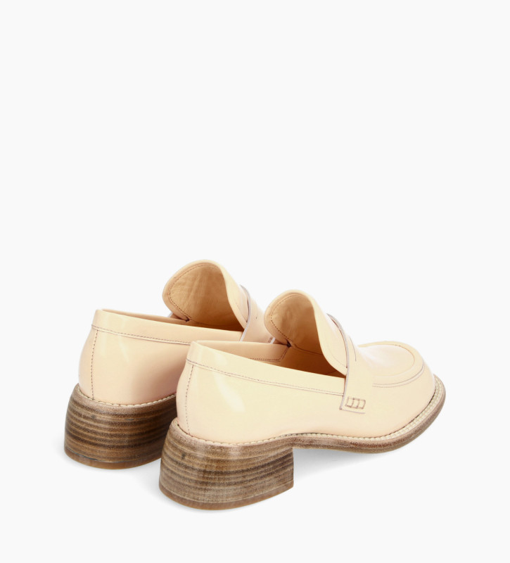 Squared heeled loafer - Anaïs 50 - Glazed leather - Beige