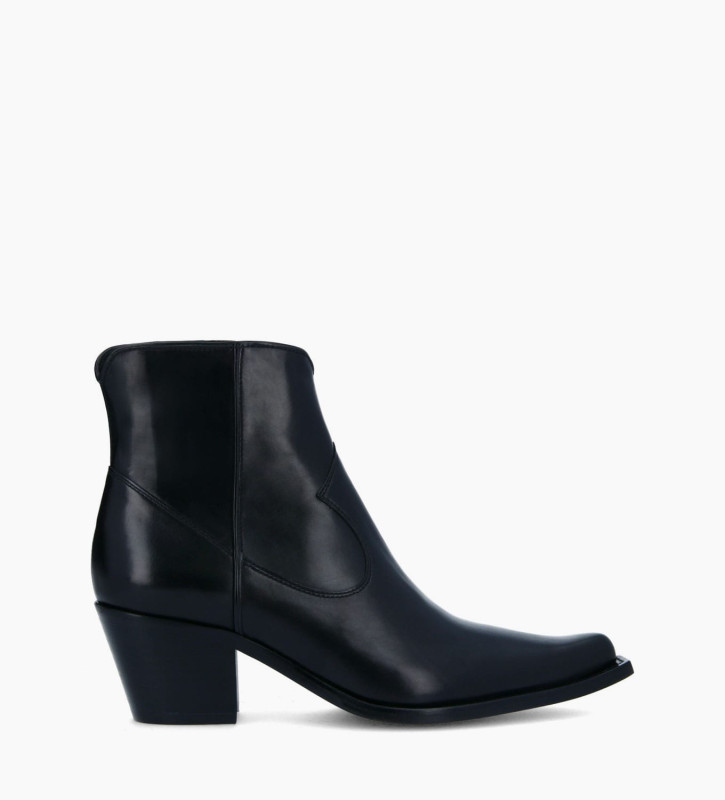 free lance Sadie 50 Bottine western zippée à talon Cuir de veau lisse brillant Noir