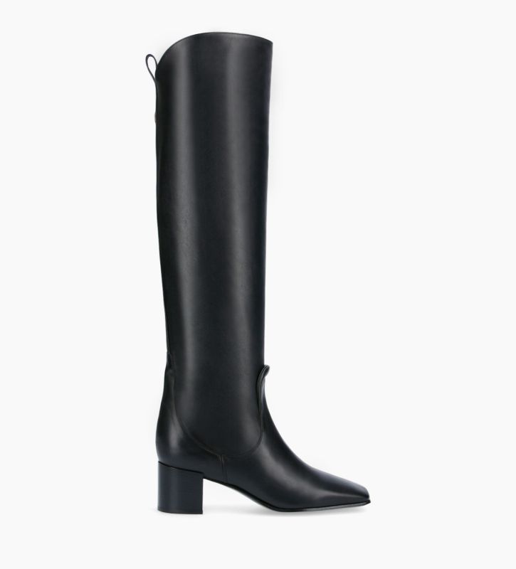 free lance Tessa 50 Botte droite à talon à bout carré Cuir de veau lisse mat Noir