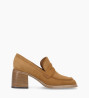 Autre image de Mocassin à talon à bout carré - Anaïs 70 - Cuir velours - Biscuit