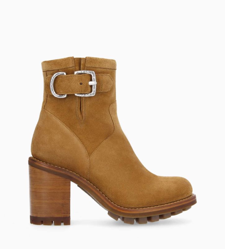 free lance Justy 90 Boot biker à boucle Cuir velours Biscuit