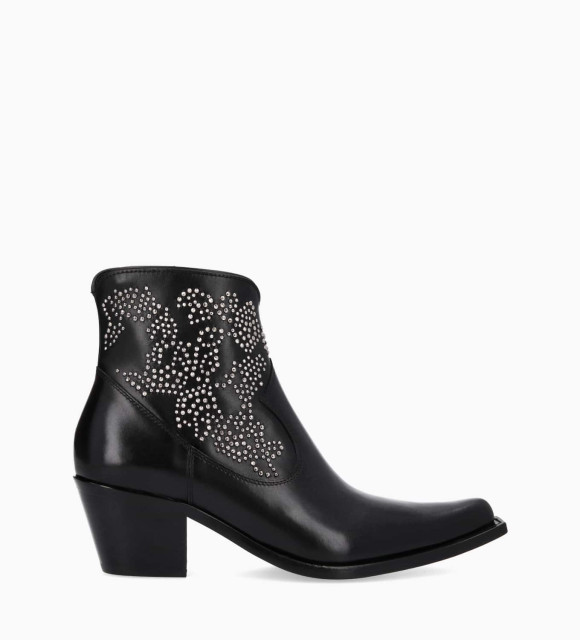 Western Fipping Talon Western cu unghii - Sadie 50 - piele de vițel netedă strălucitoare - negru