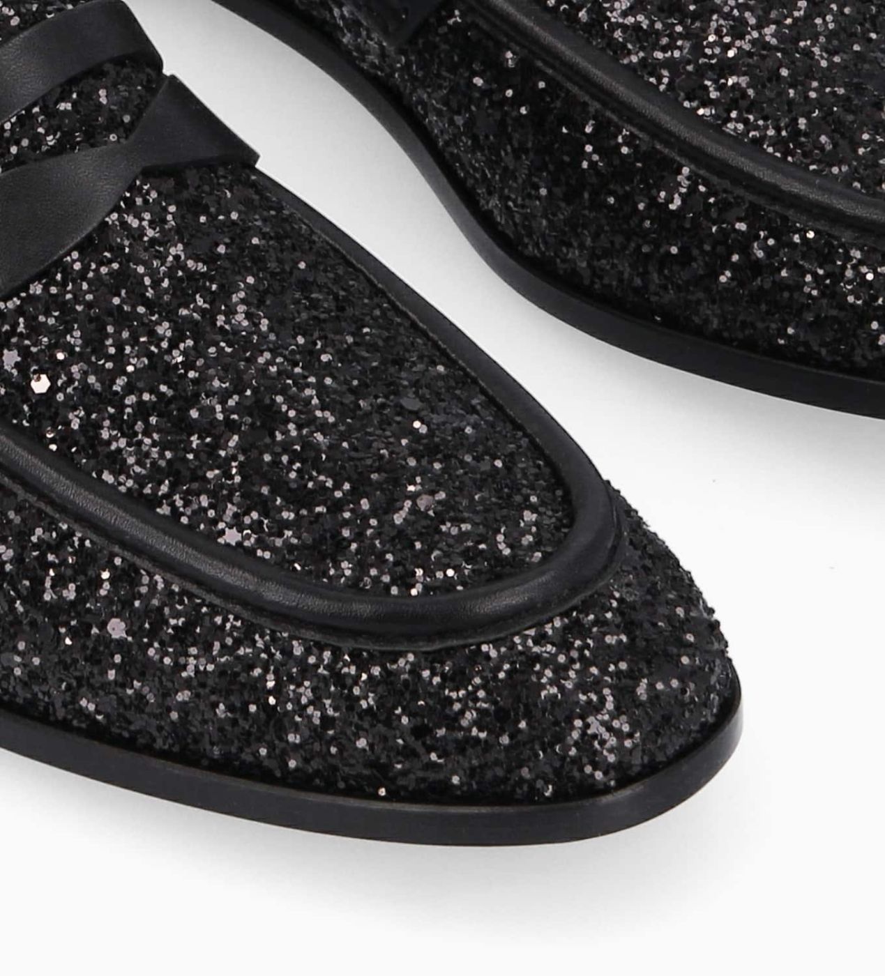 Squared heeled loafer Anais Glitter canvas Calf leather Onyx Black Free Lance for women
