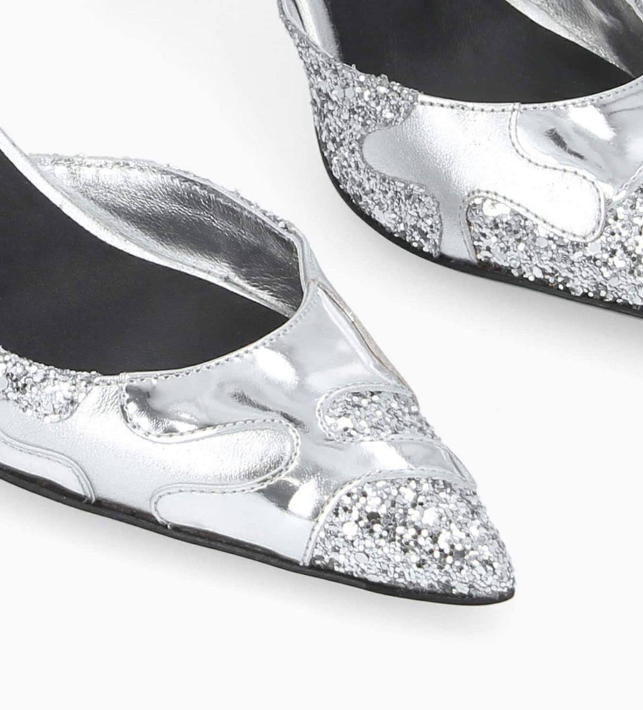 Escarpin a bride arriere Freda 65 Cuir metallise Toile pailletee Miroir Argent Free Lance pour femme