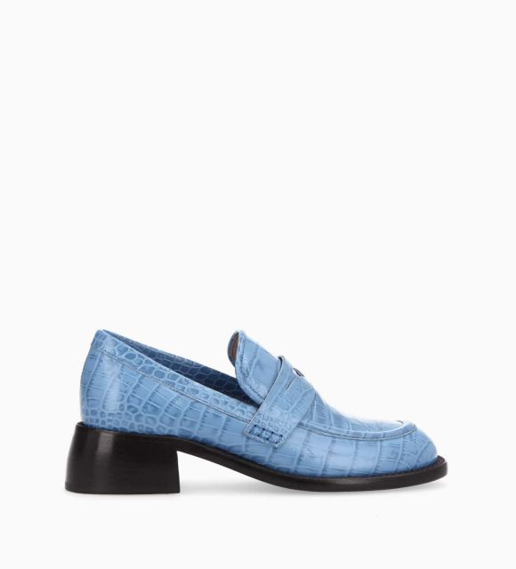 Talon Moccasin la Square End - Anaïs 50 - Piele de vițel print Croco - Azure Blue