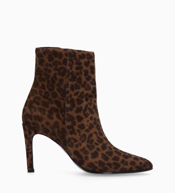 Cizme cu călcâie cu ac fermsar - Stella 85 - piele de catifea - leopard