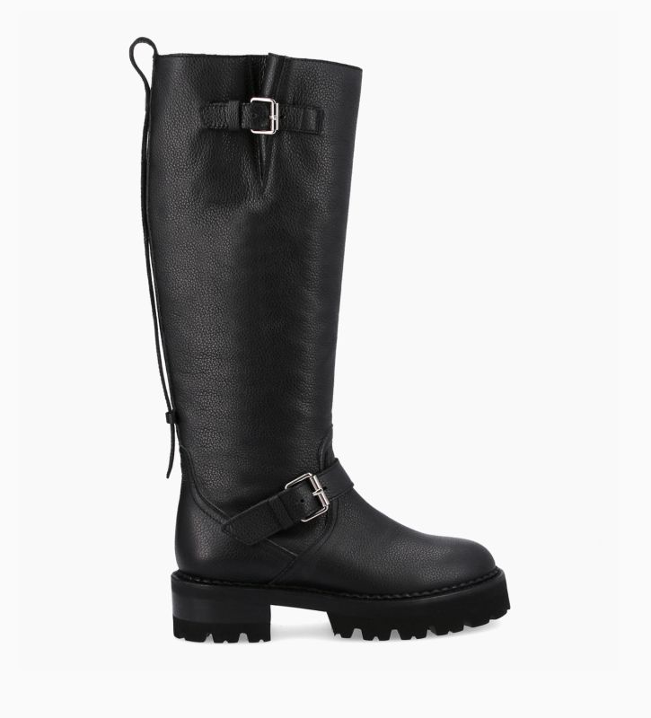 free lance Carra 45 Botte biker à double boucle Cuir grainé Noir