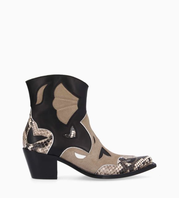 Western Zipped Talon Western - Samy 50 - piele de vițel/catifea/piele nappa - bej/negru/taupe