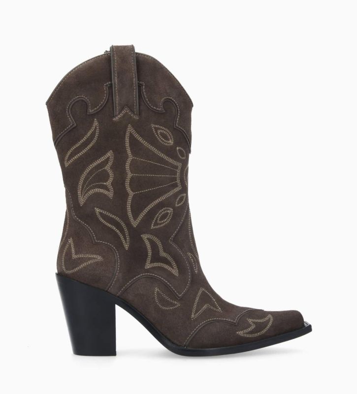 Botte western brodée à talon Andrea 80 Cuir velours Galet Free Lance pour  femme